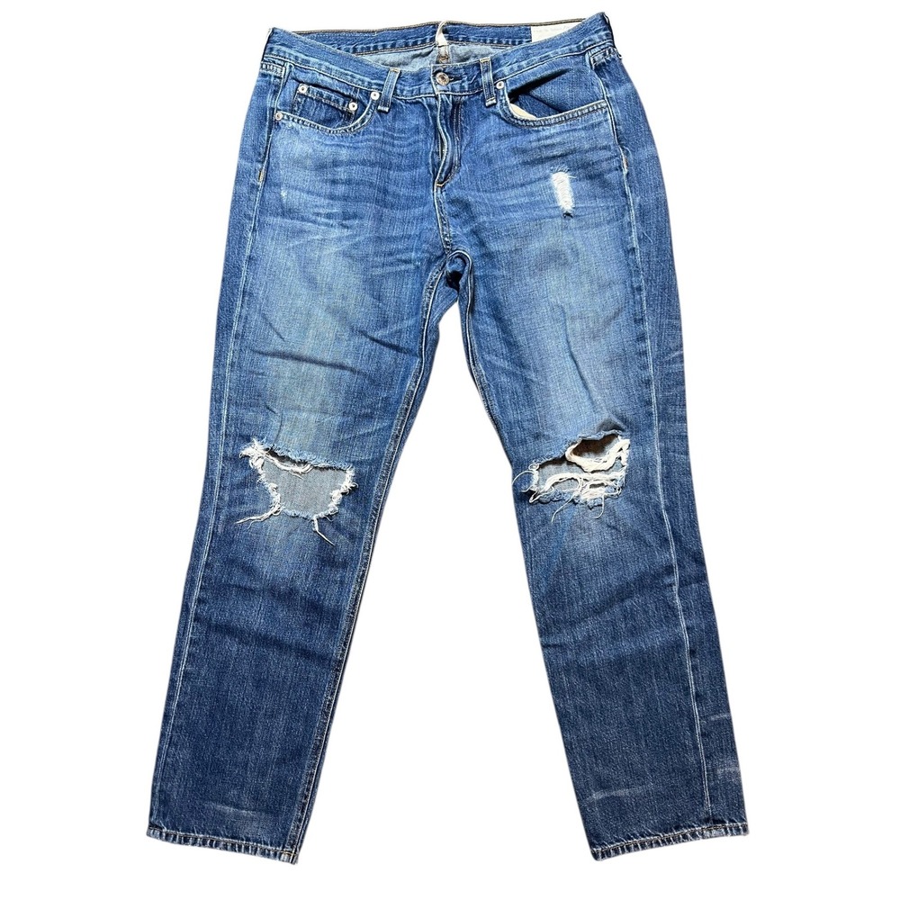 Rag & Bone Boyfriend Jeans Distressed Mid Rise Size 28‎ Buckley Ripped Slim Fit